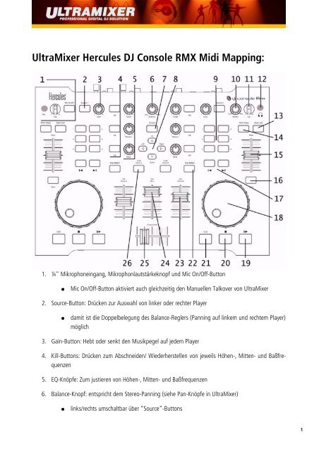 UltraMixer Hercules DJ Console RMX Midi Mapping: