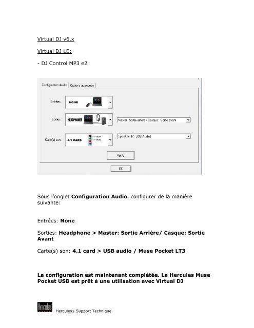 Configuration de la Hercules Muse Pocket pour Virtual DJ (Windows).