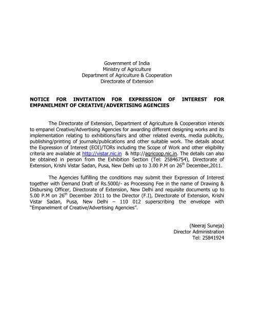 Government of India Ministry of Agriculture Department of ...