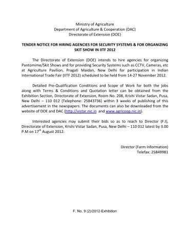 tender notice for hiring agencies for security systems - Directorate of ...