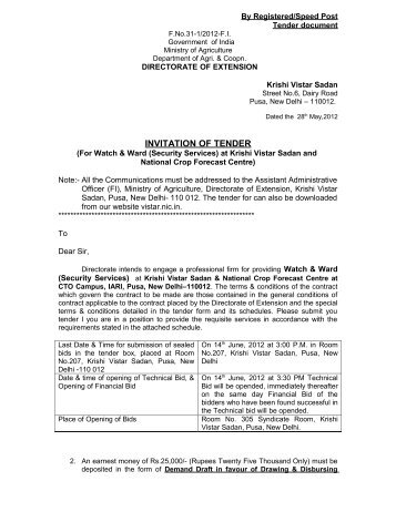 INVITATION OF TENDER - Directorate of Extension