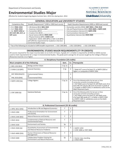 Environmental Studies Major Requirements