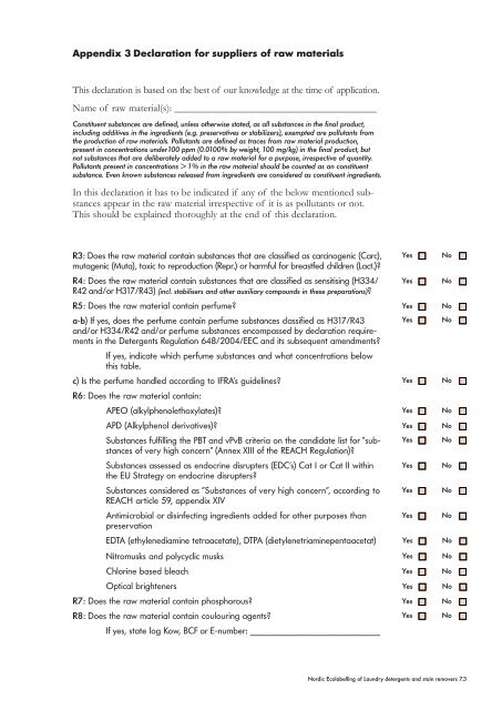 Appendix 3 Declaration for suppliers of raw materials This ...
