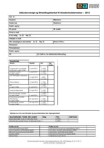 Udbudsoversigt og tilmeldingsblanket til Akademiuddannelser â 2013