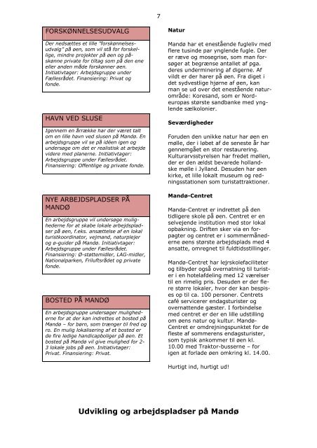 Handlingsplan - Mandø mulighedernes ø - Mandø Fællesråd