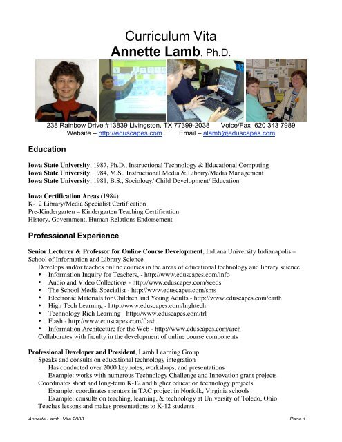 Curriculum Vita Annette Lamb, Ph.D. - eduScapes