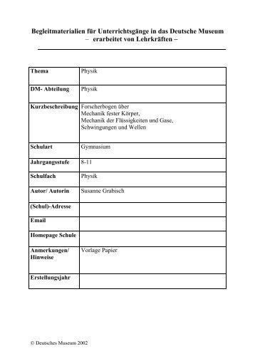 Forscherbogen Physik - Deutsches Museum