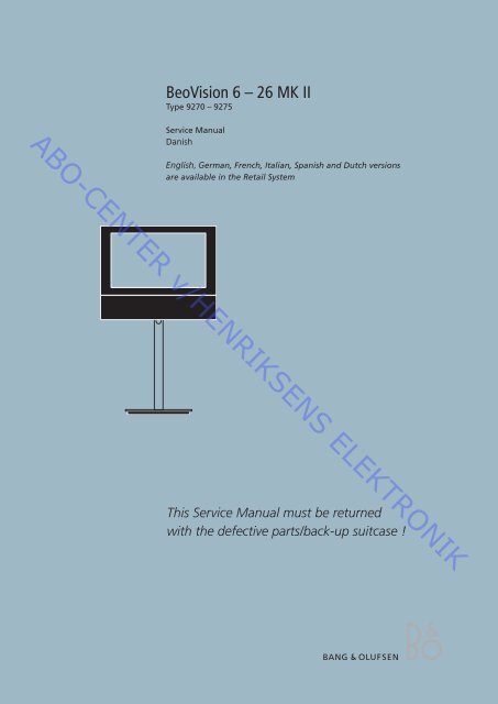 Beovision 6 26 MKII Type 927x - abo - center