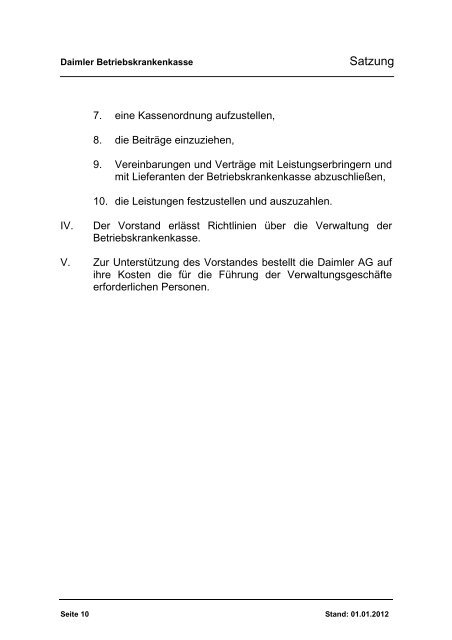 Satzung der Daimler BKK