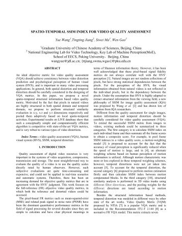 Spatio-temporal SSIM index for video quality ... - IEEE Xplore