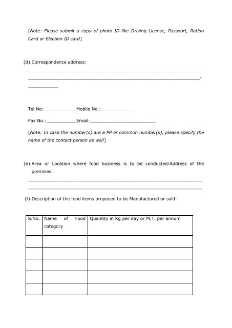 'A' Application for Registration / Renewal - Food Safety and ...