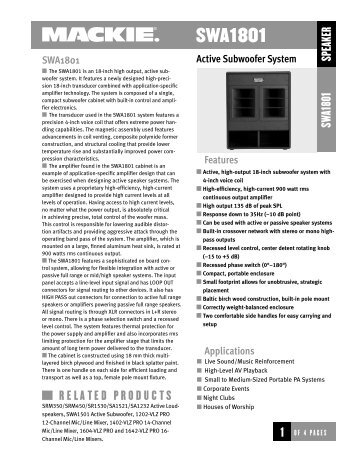 Mackie SWA1801 Data Sheet - DJ Deals