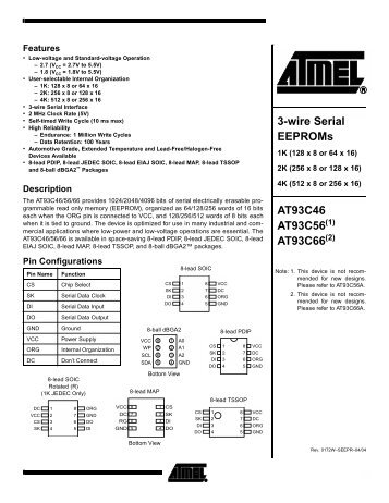 3-wire Serial EEPROMs AT93C46 AT93C56 AT93C66 - IPmart.com