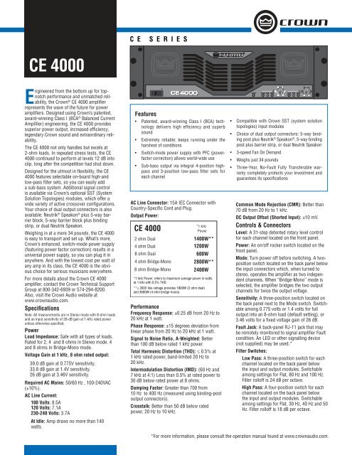 CE 4000 - Crown Audio, Inc.