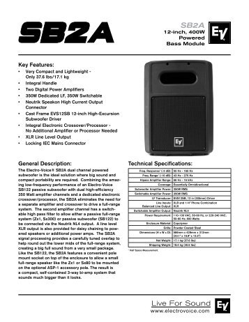 SB2A Engineering Data Sheet 403 KB | 7 August 2009 - Electro-Voice