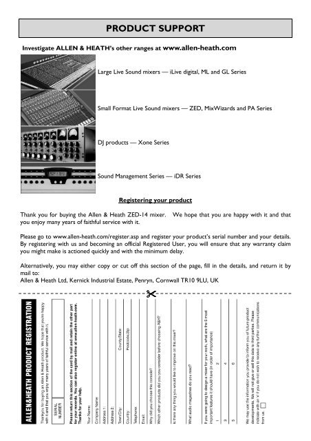 Manual for Allen & Heath ZED-14 USB Mixing Console