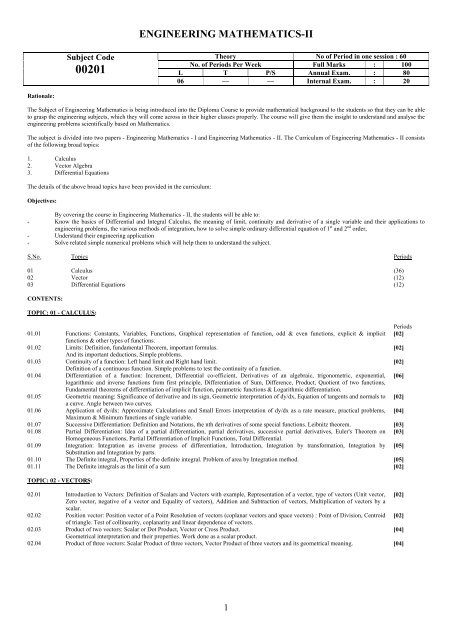 Sbte Math Book 00201: Engineering Mathematics - II - SBTE Home Page