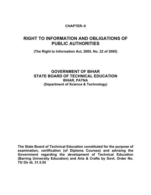 right to information and obligations of public ... - SBTE Home Page
