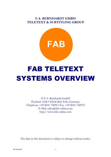 FAB TELETEXT SYSTEMS OVERVIEW - FAB - Teletext and ...