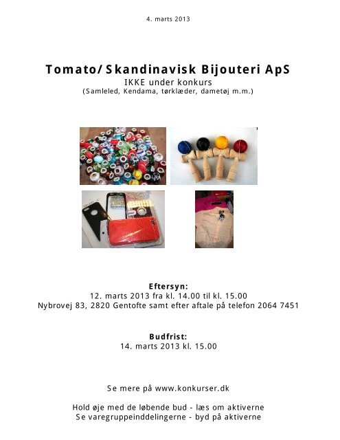 Tomato/Skandinavisk Bijouteri ApS - konkurser.dk