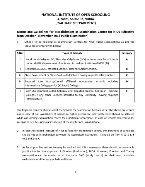 Norms & Guidelines for establishment of Examinmation centre and ...