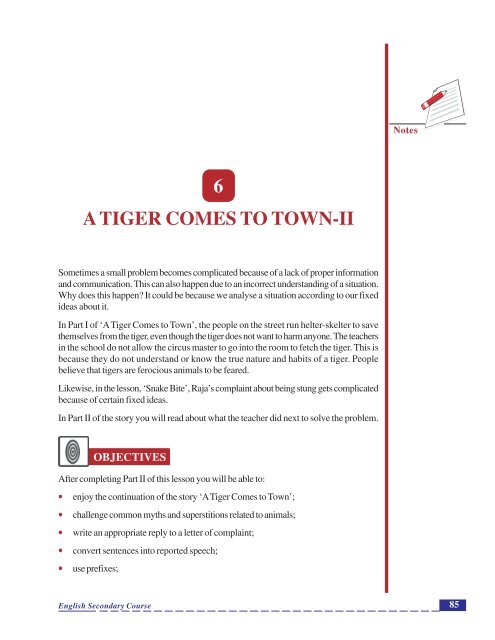 A Tiger Comes to Town-II - The National Institute of Open Schooling