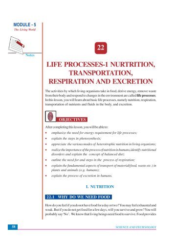 Nutrition, Transportation, Respiration and Excretion