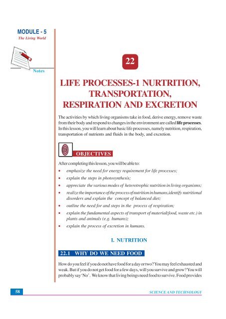Nutrition, Transportation, Respiration and Excretion