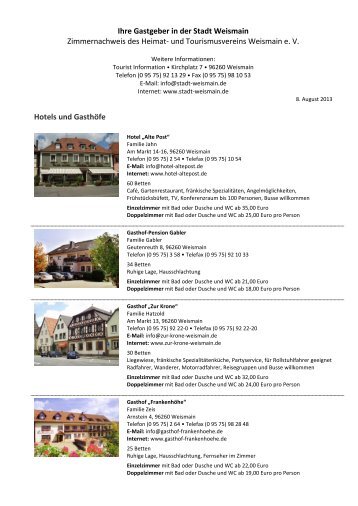 Weismainer Zimmernachweis (pdf) - Stadt Weismain