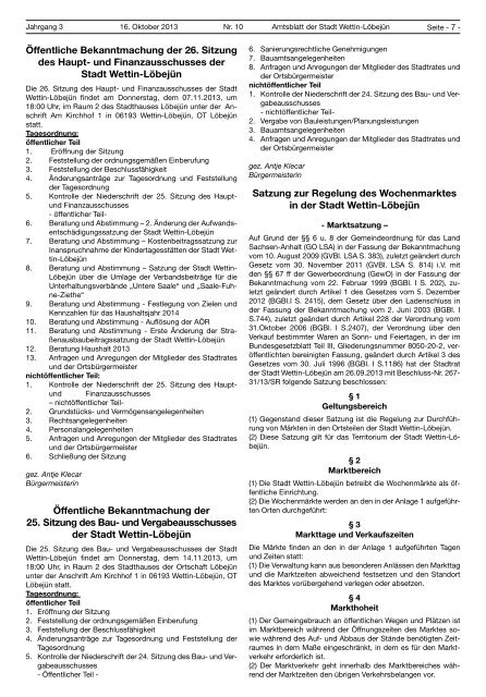 ( 2 MB / PDF )Amtsblatt der Stadt Wettin-LÃ¶bejÃ¼n 16.10.2013