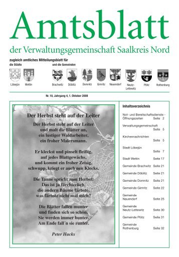 der Verwaltungsgemeinschaft Saalkreis Nord - Stadt Wettin-Löbejün