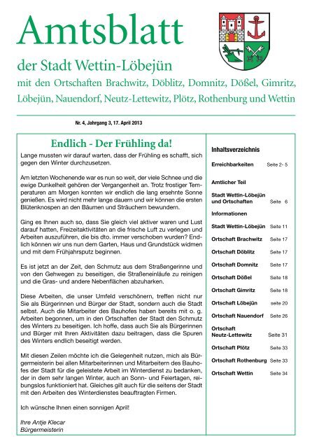 ( 4 MB / PDF )Amtsblatt der Stadt Wettin-LÃ¶bejÃ¼n 17.04.2013