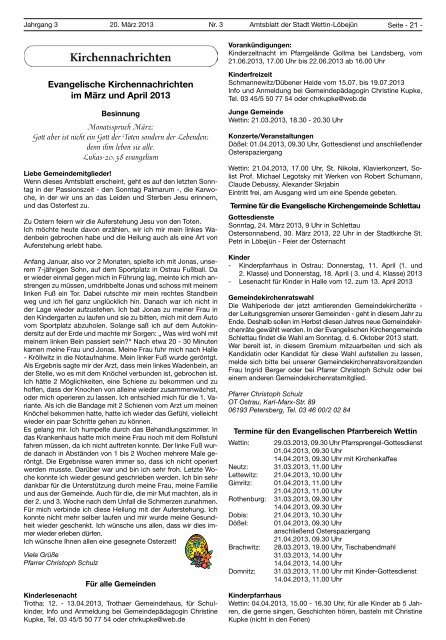 ( 3 MB / PDF )Amtsblatt der Stadt Wettin-LÃ¶bejÃ¼n 20.03.2013