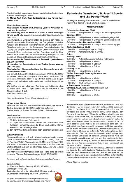 ( 3 MB / PDF )Amtsblatt der Stadt Wettin-LÃ¶bejÃ¼n 20.03.2013