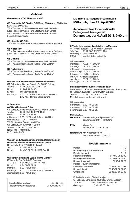 ( 3 MB / PDF )Amtsblatt der Stadt Wettin-LÃ¶bejÃ¼n 20.03.2013