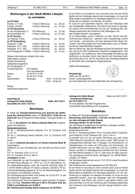 ( 3 MB / PDF )Amtsblatt der Stadt Wettin-LÃ¶bejÃ¼n 20.03.2013