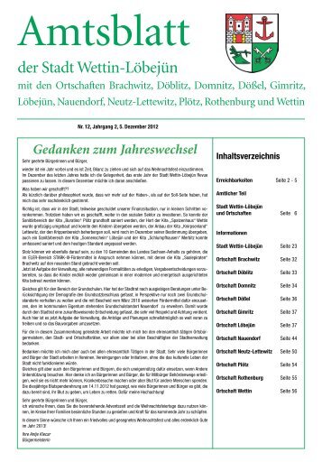 ( 3 MB / PDF )Amtsblatt der Stadt Wettin-LÃ¶bejÃ¼n 05.12.2012