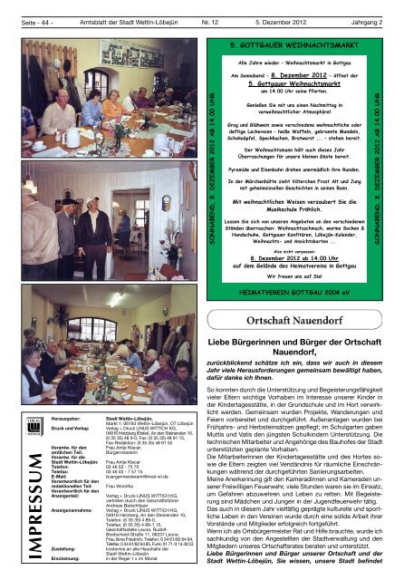 ( 3 MB / PDF )Amtsblatt der Stadt Wettin-LÃ¶bejÃ¼n 05.12.2012