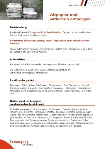Altpapier und Altkarton entsorgen - Stadtverwaltung St.Gallen