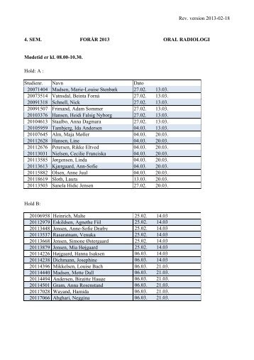 Rev. version 2013-02-18 4. SEM. FORÃR 2013 ORAL RADIOLOGI ...