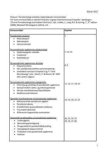 Pensum i Parodontologi: