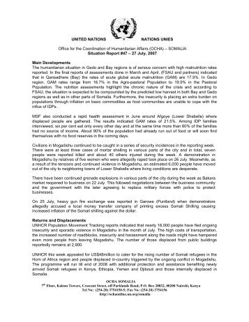 Somalia Humanitarian Situation Report 47: 27 July 2007 - Somali Talk