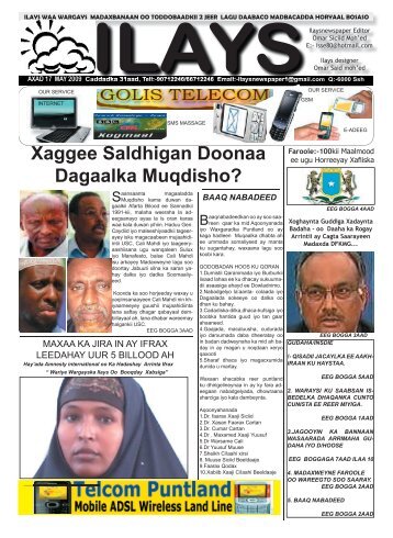 ilays newspaper/wargelin axad 17 may 2009 - Somali Talk