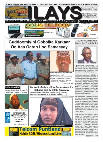 arbaca 29 april 2009 ilays newspaper - Somali Talk