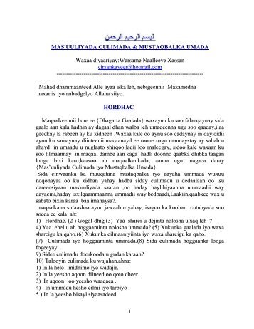 MAS'UULIYADA CULIMADA & MUSTAQBALKA ... - Somali Talk