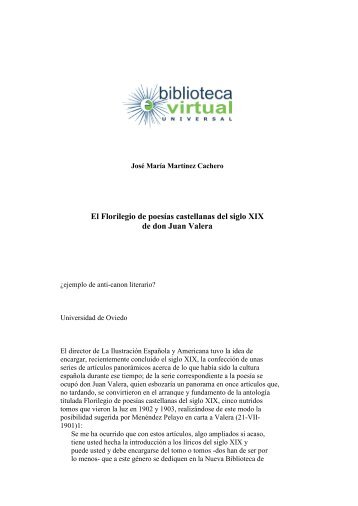 El Florilegio de poesías castellanas del siglo XIX de don Juan Valera