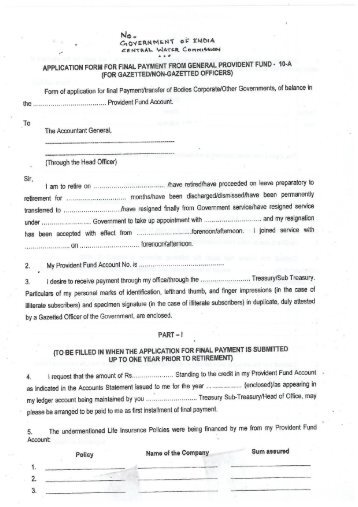 Application Form For Final Payment From General Provident Fund