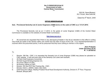 Provisional Seniority List of Junior Engineers - Central Water ...