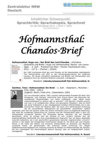 Hugo von Hofmannsthal: Chandos-Brief - Stadtbibliothek Bielefeld