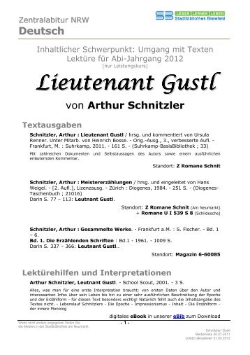 LIEUTENANT GUSTL von Arthur Schnitzler - Stadtbibliothek Bielefeld